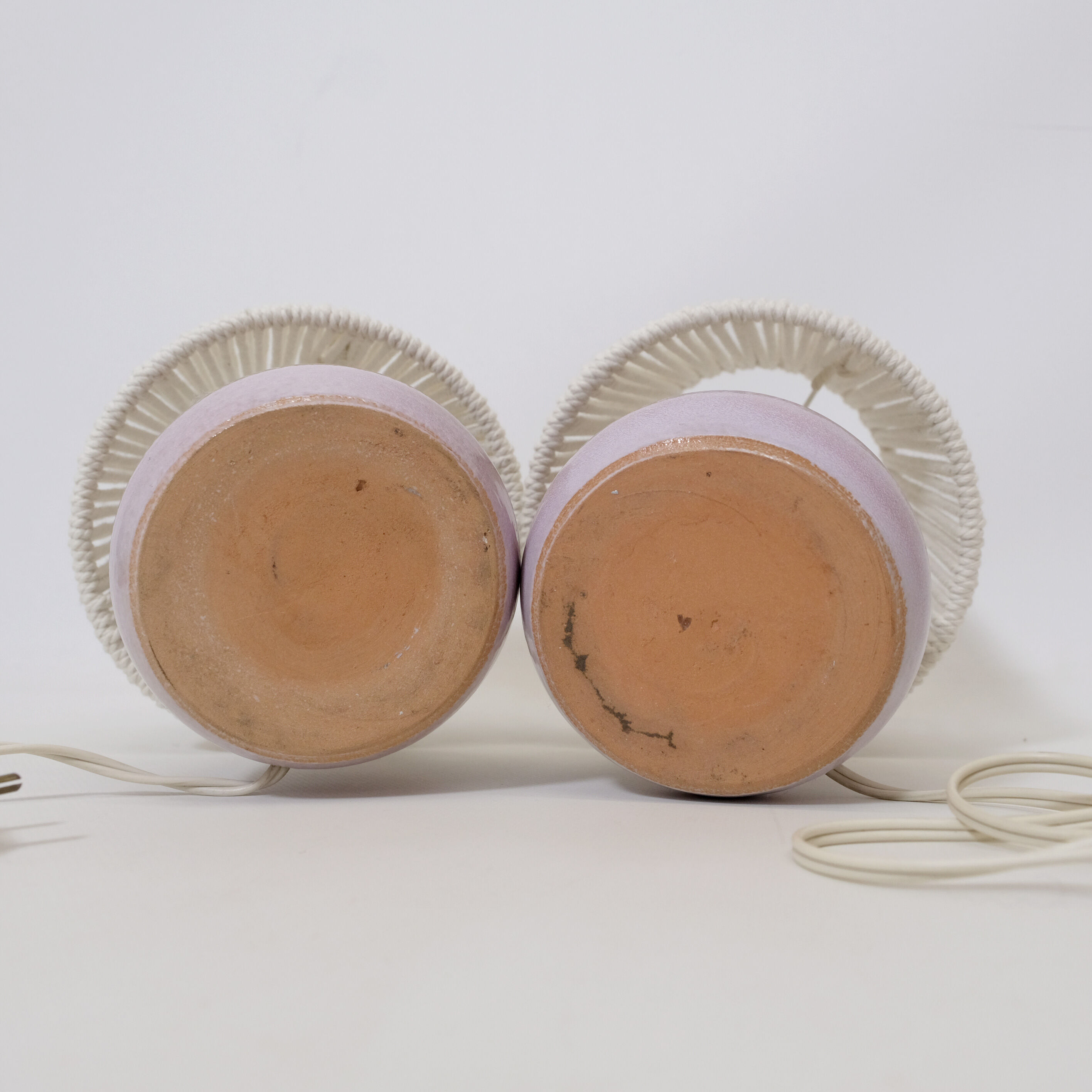 Pair of bedside lamps, rope blinds