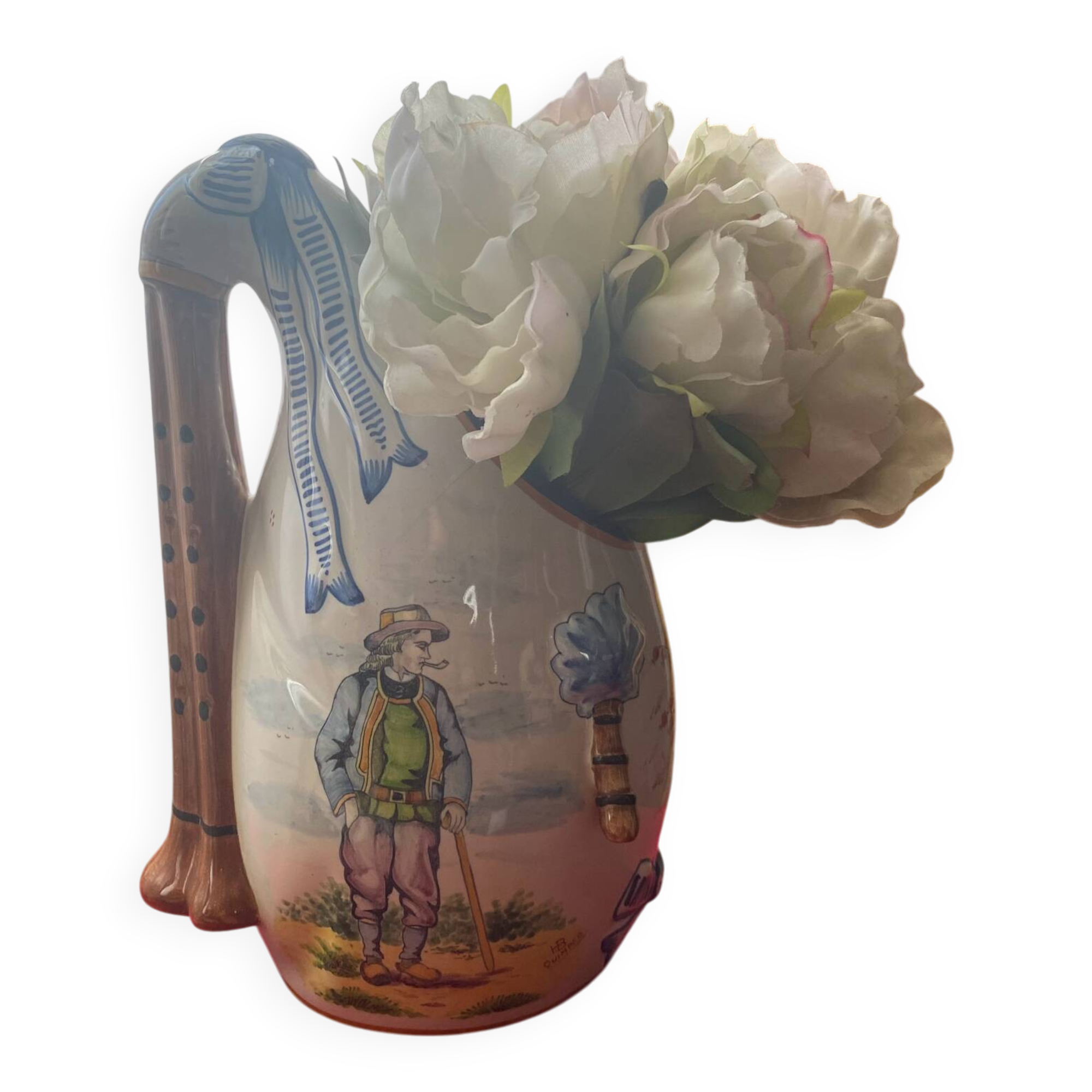 Quimper vase in the shape of a bagpipe, signed and numbered.