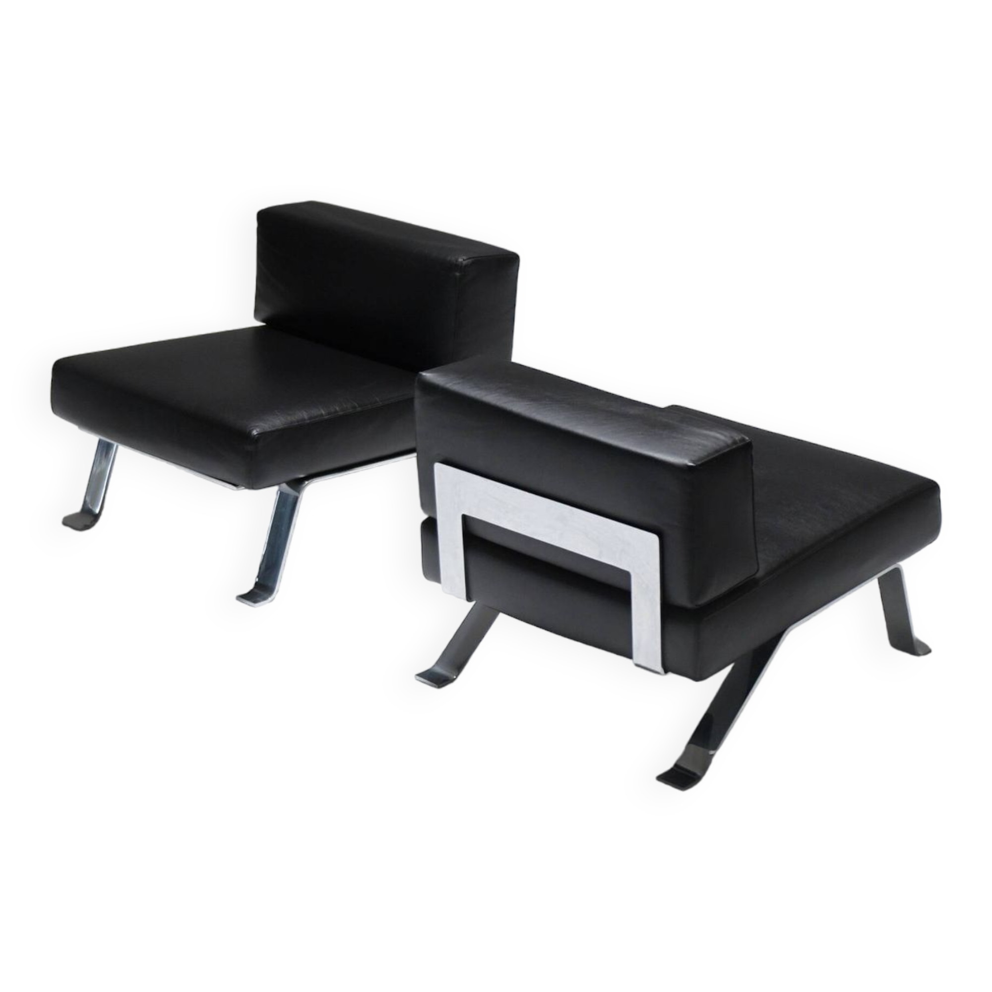 Black leather Ombra 512 lounge chairs by Charlotte Perriand for Cassina Italy