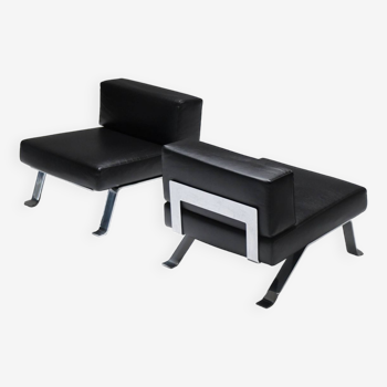 Black leather Ombra 512 lounge chairs by Charlotte Perriand for Cassina Italy