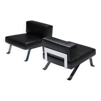 Black leather Ombra 512 lounge chairs by Charlotte Perriand for Cassina Italy