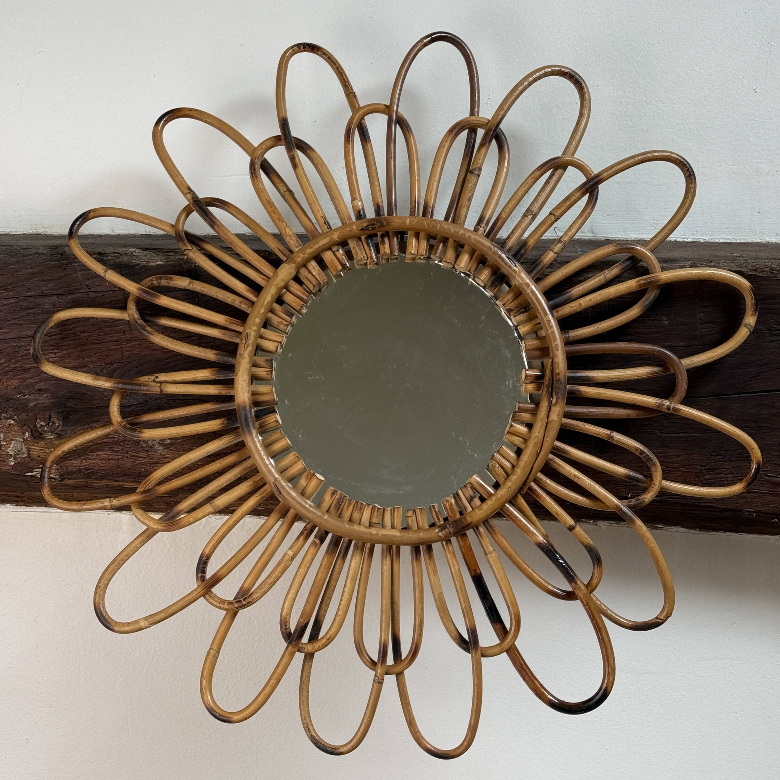 1950s rattan sun mirror France