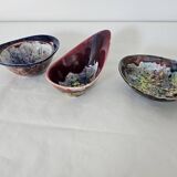 Set of 3 ceramic sauce boats signed MORVAN (1 Reglued) vintage