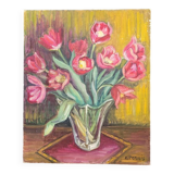 Tableau huile sur toile bouquet signé A Parisis