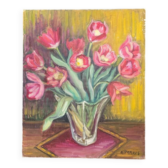 Oil painting on canvas bouquet signed A Parisis