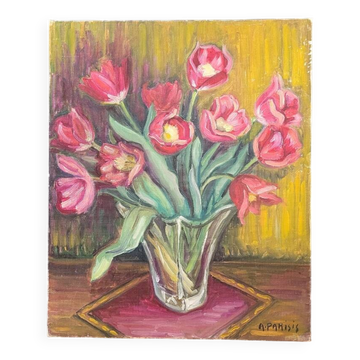 Oil painting on canvas bouquet signed A Parisis