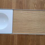 Robin day side table by Habitat in white lacquered metal and Vintage wood