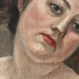 Oil painting on canvas of a nude woman in Art Deco style, old portrait.