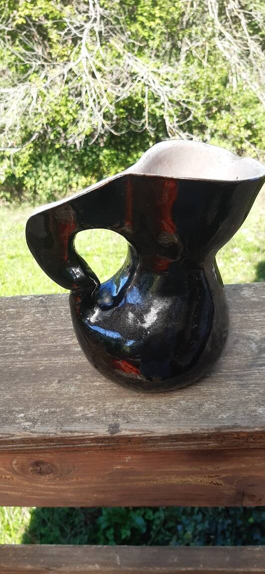 Enamelled terracotta pitcher, France, 1950s