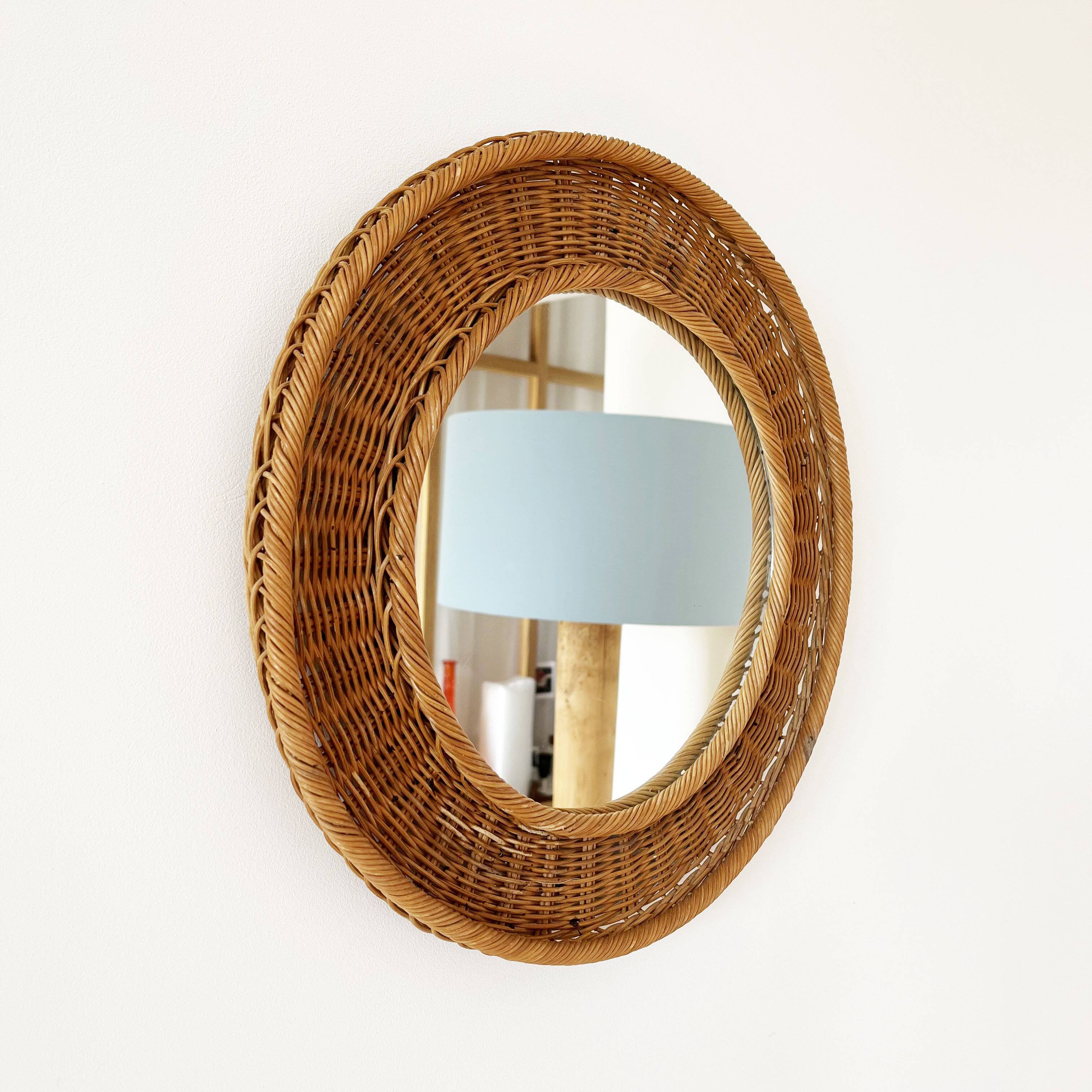 Round wicker mirror 1960