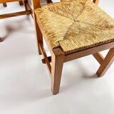 Mid century pine and rush dining chairs, set of 6, 1960s