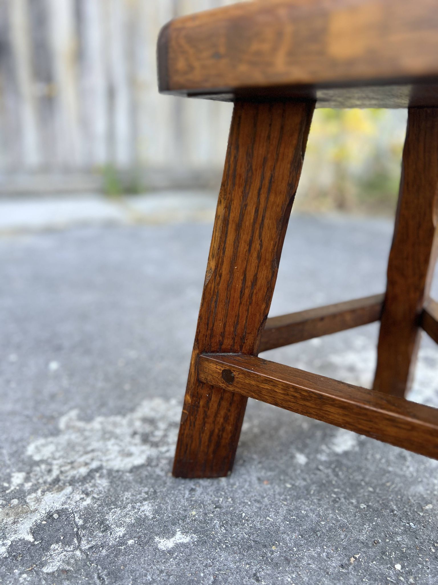 Vintage Brutalist Solid Wood Low Stool