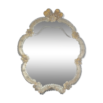 Miroir vénitien à poser verre perlé et fleuri vintage 50s  grand modèle 50x39 cm SB