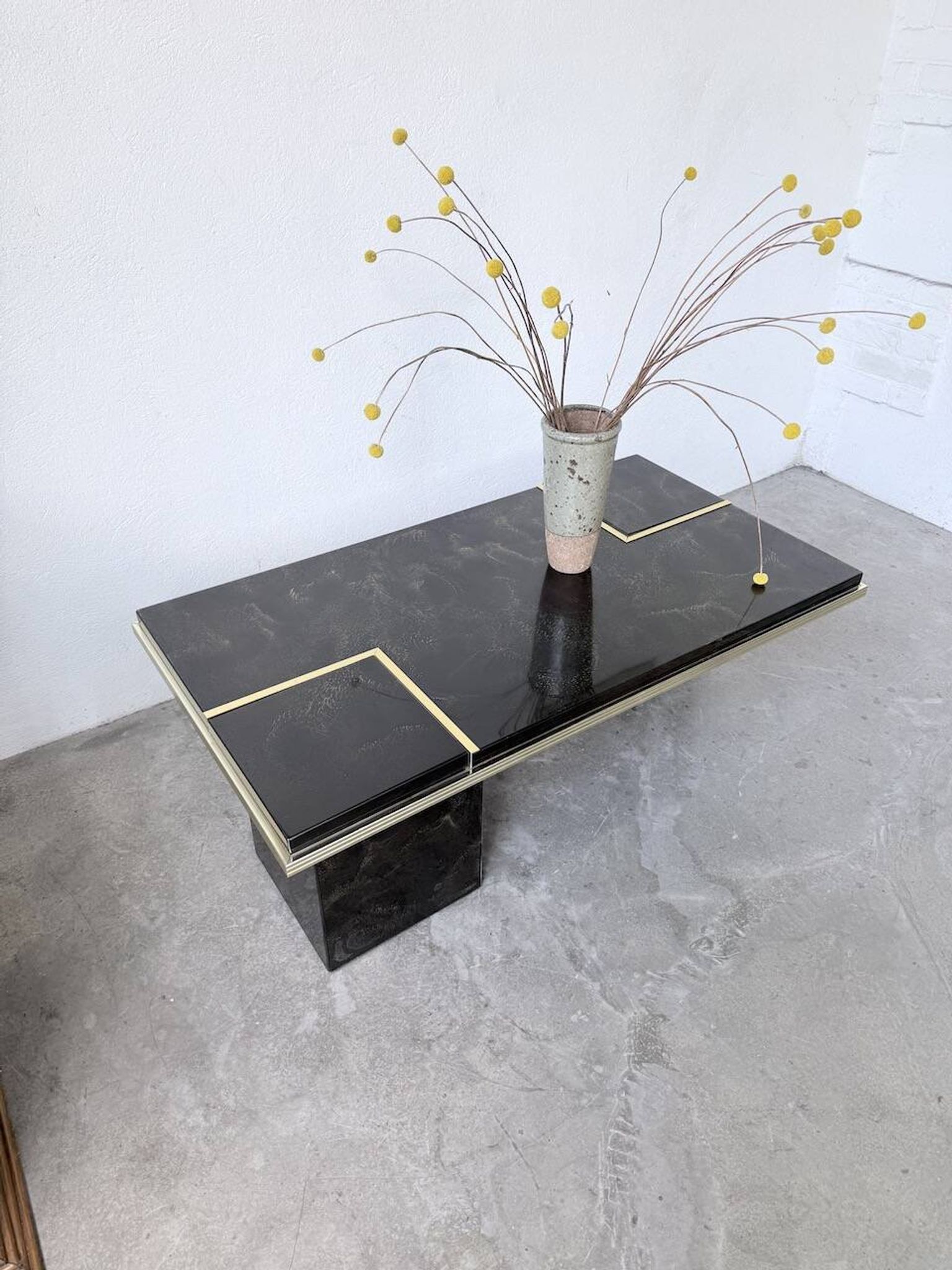"Rizzo" lacquered and brass coffee-bar table from the 1970s.