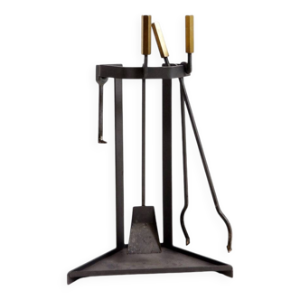 Afra & Tobia Scarpa style ensemble d'outils pour le feu - 3 pièces et support