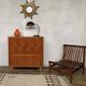 Petite Enfilade vintage à 2 portes coulissantes 1 abattant bar en teck Longueur 88 cm