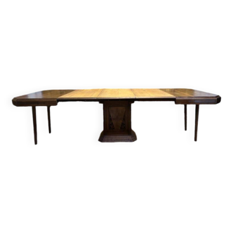 Art deco walnut dining table with central leg