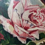 Old table flowers – oil on canvas – roses in a basket – the bucolic invitation