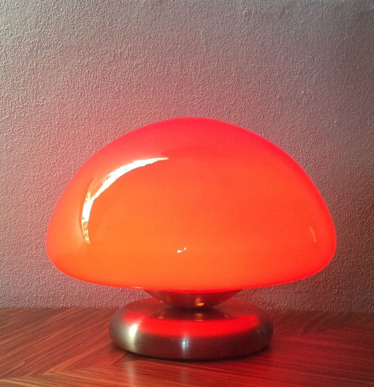 Vintage mushroom lamp in red opaline