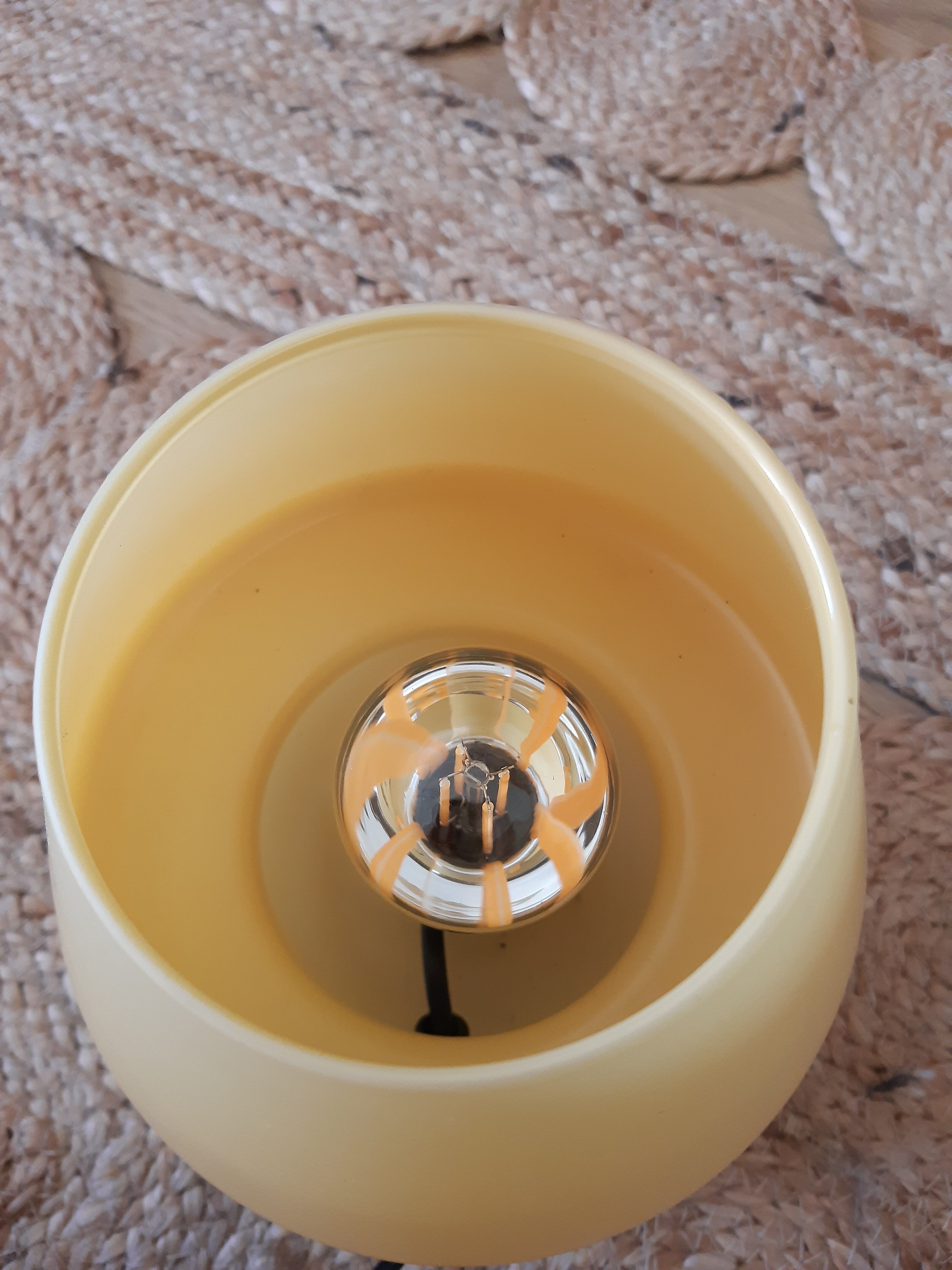 Pale yellow glass mushroom bedside lamp