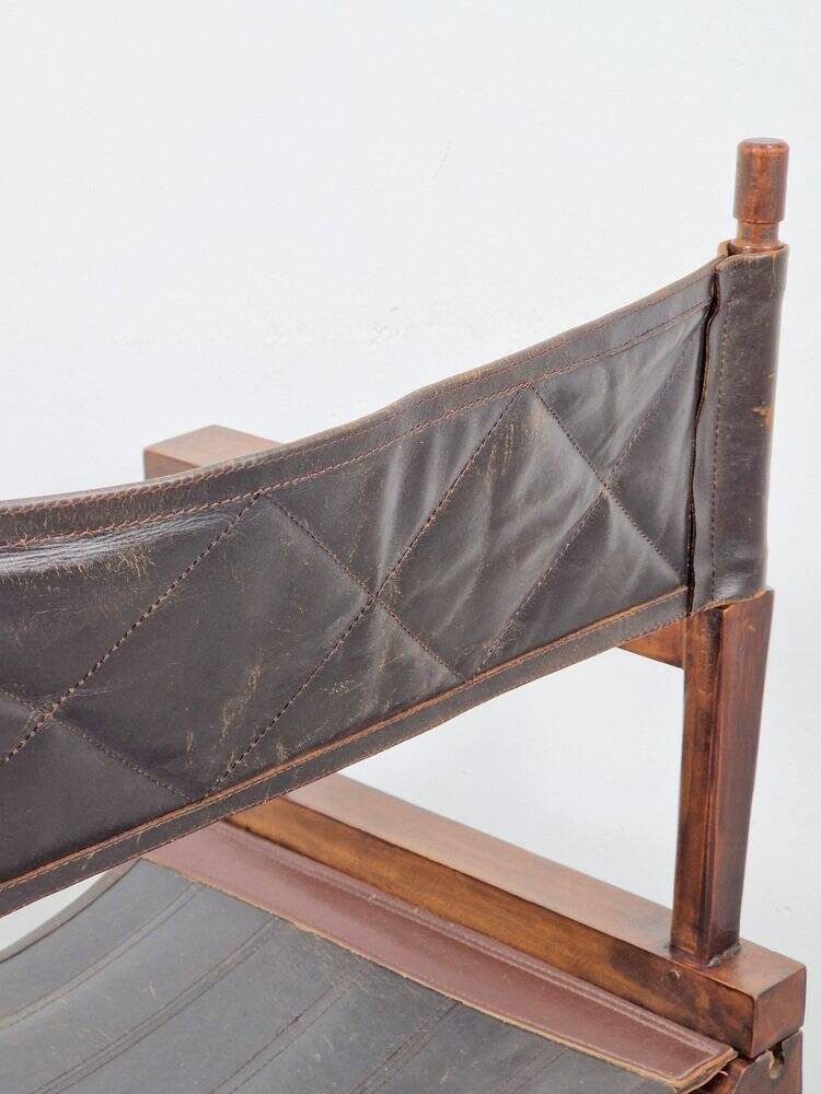 Vintage Director's Folding Chair in Wood and Leather, 1970s