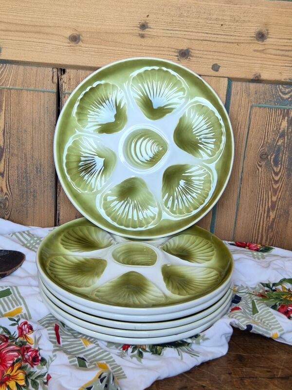 Lot de 6 Assiettes à Huîtres Vintage Orchies Moulin des Loups – Vert A