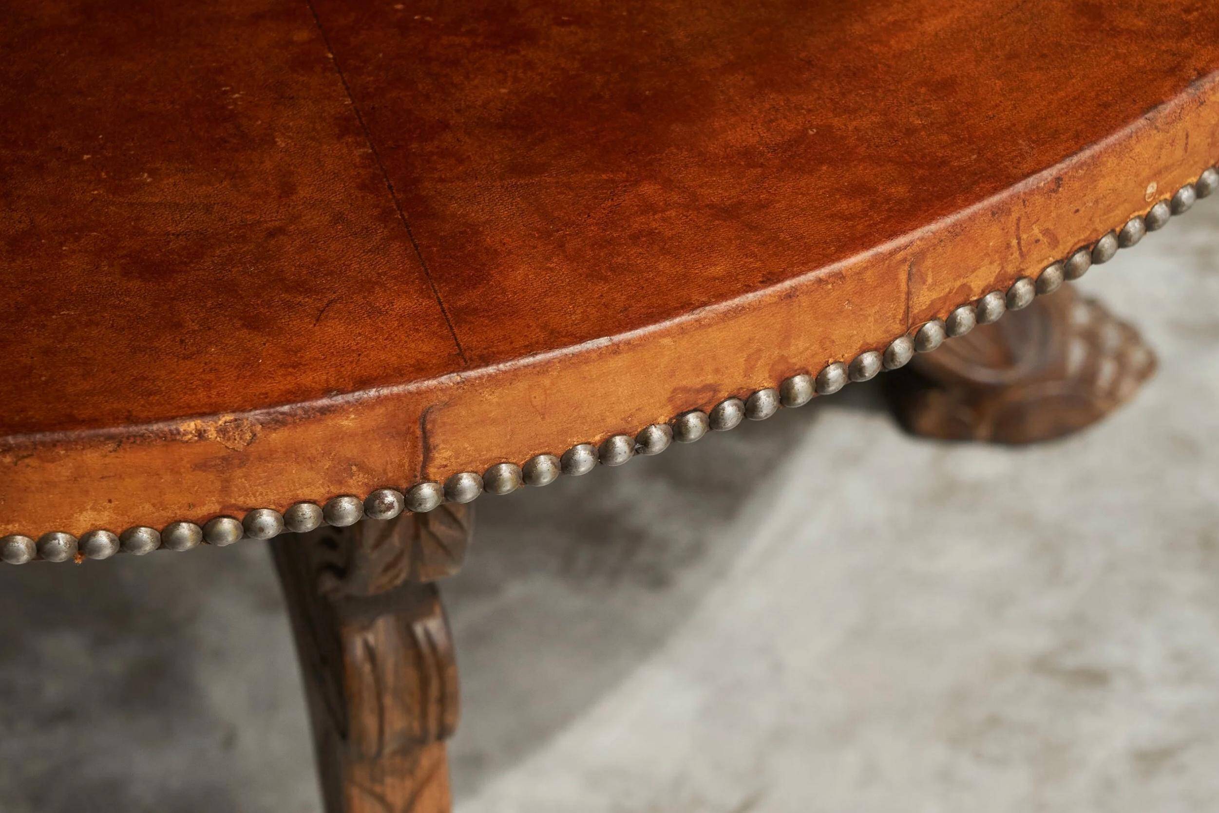 Table basse mid-century bois massif cuir