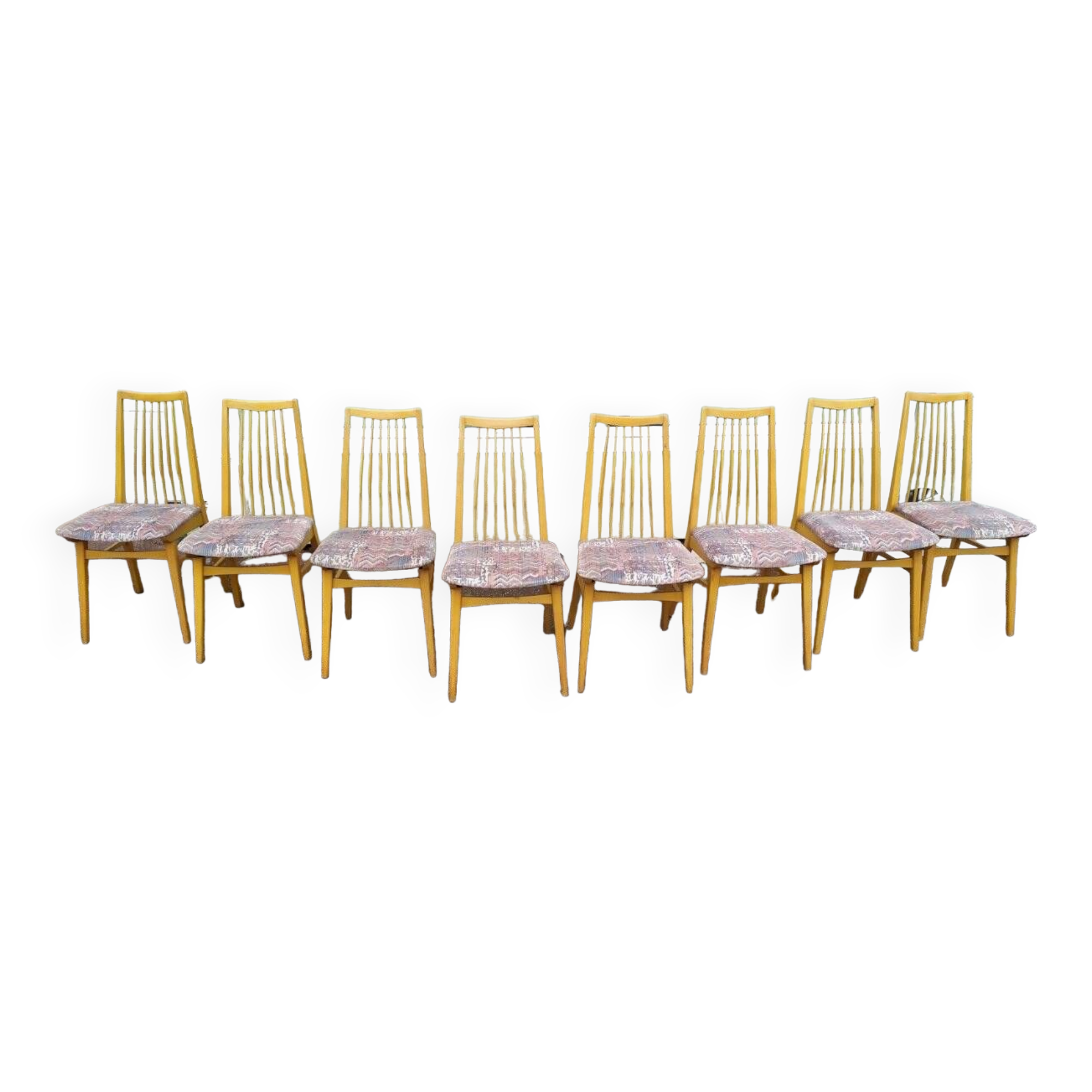 Lot de 8 chaises scandinave bois et tissu