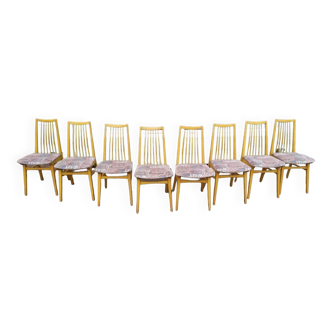 Set of 8 Scandinavian wood and fabric chairs