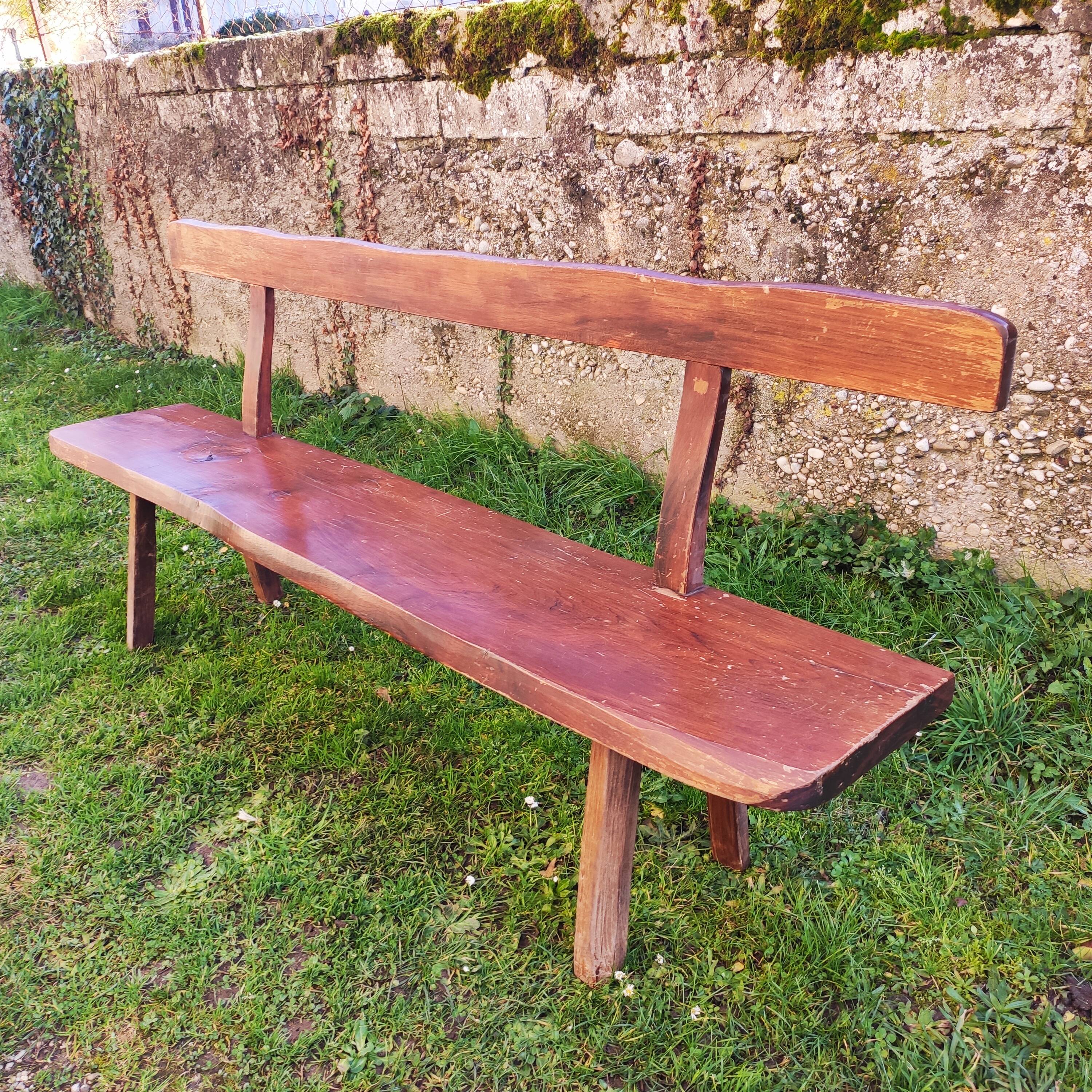 Brutalist bench solid wood 200 cm vintage French 50-60