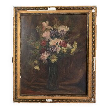 Huile sur toile par Marcel Caud 1914 bouquet de fleurs nature morte XXe