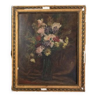 Oil on canvas by Marcel Caud 1914 bouquet of flowers still life XXth