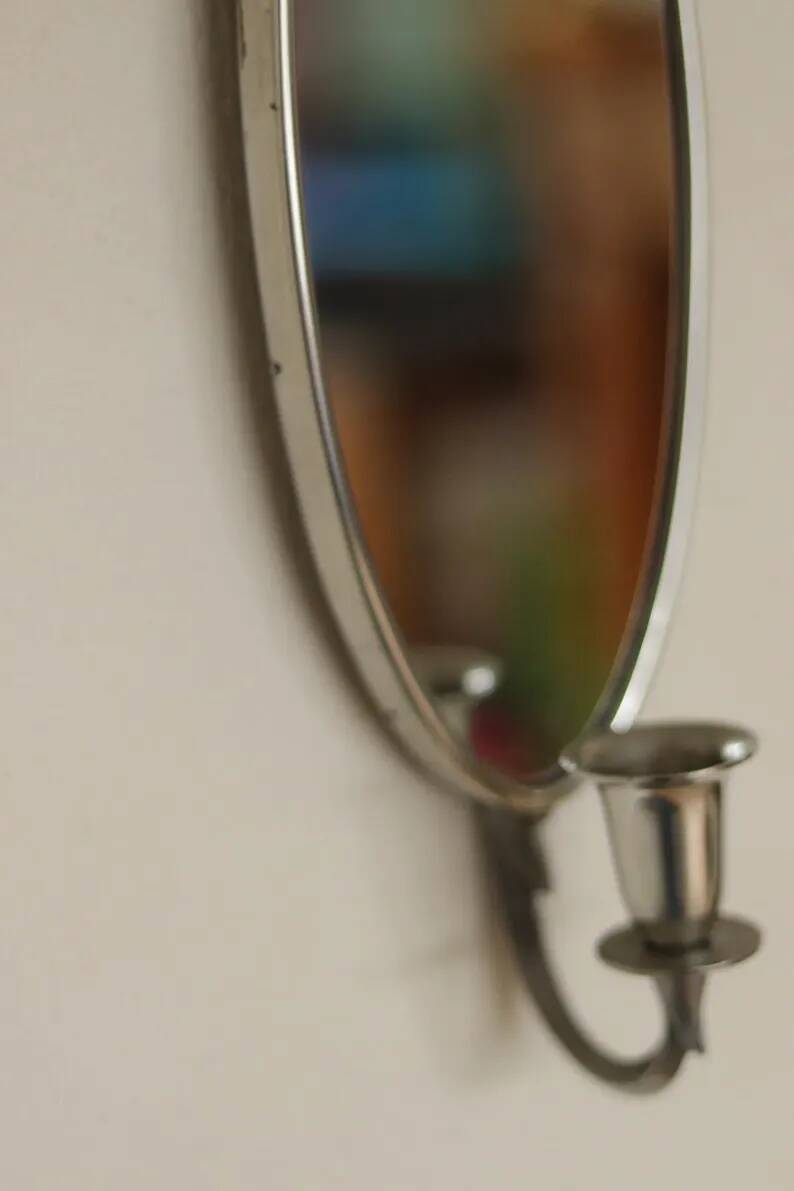 Pair of Mid-Century Tin Sconces with Mirror by Svenskt - Tenn, Sweden
