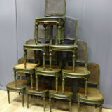 Set of 10 chairs in painted beech and Louis XVI style caning