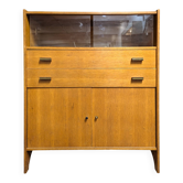 Storage furniture, vintage high sideboard in oak veneer.