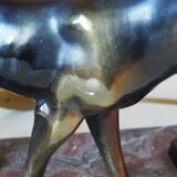 French Art Deco hunting dog on a marble base with a switched lamp.
