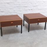 Modernist pair of bedside tables with drawers, 1960s