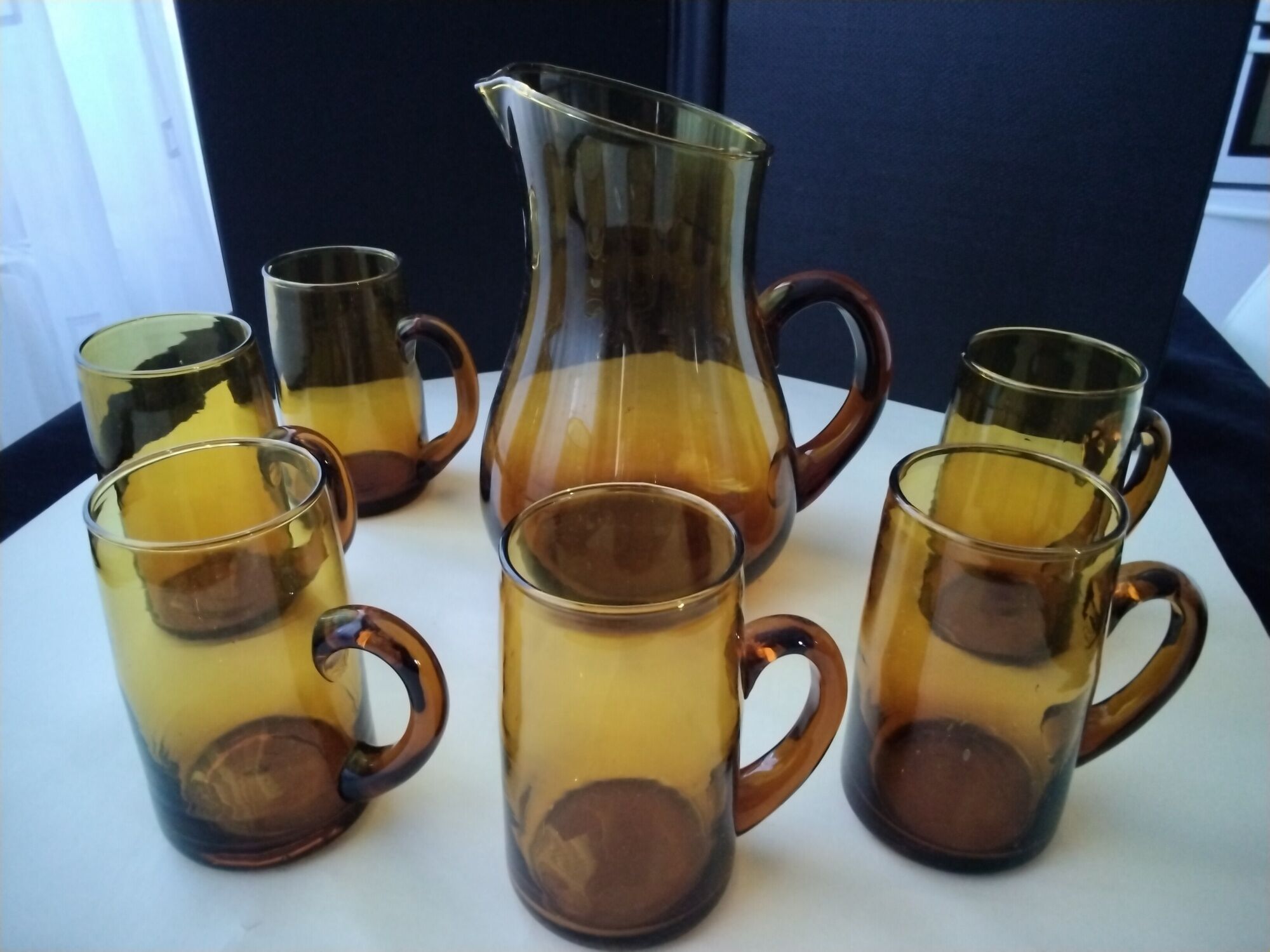 Amber glass cider or orangeade set for 6 people