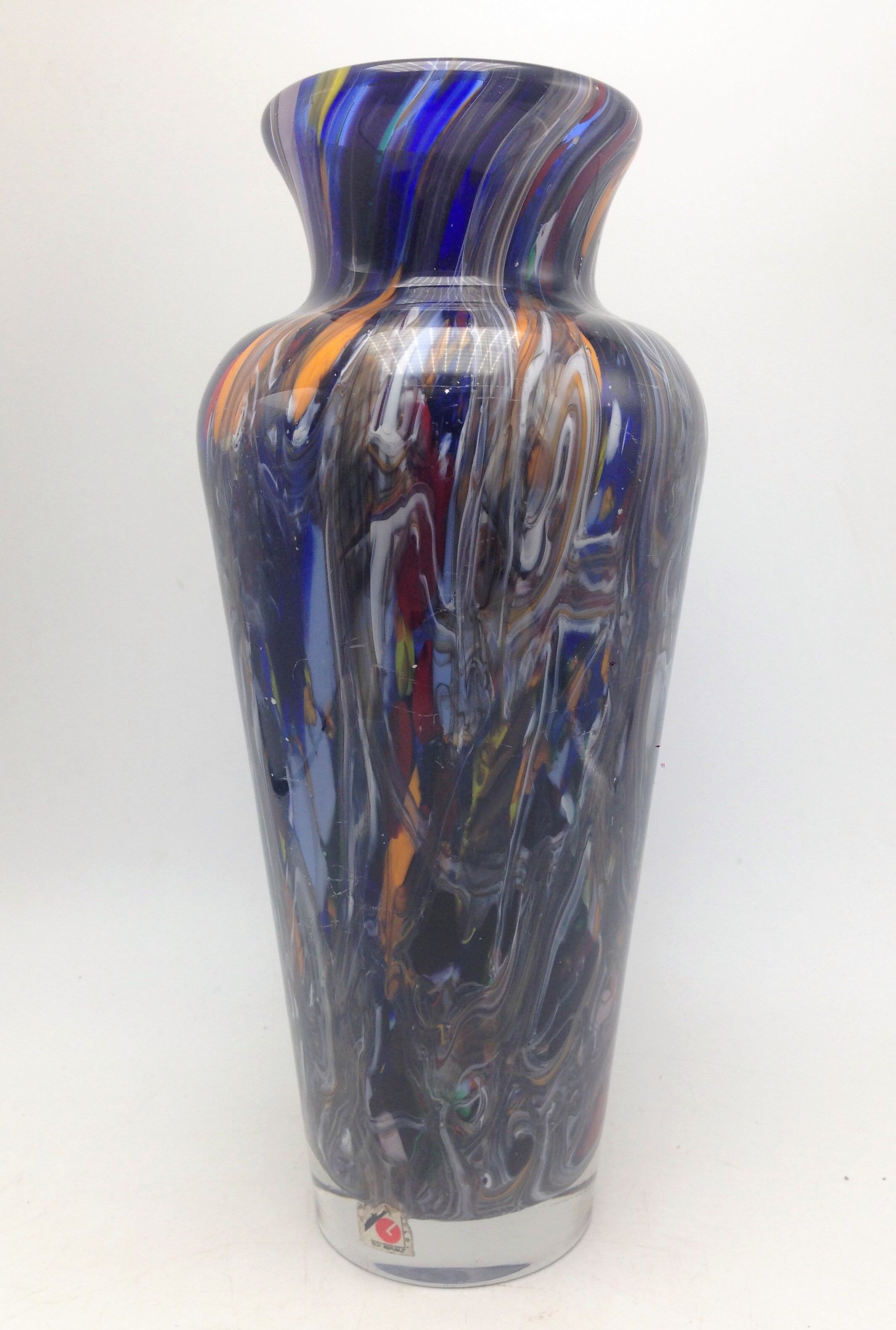 Boheme vase in multicolored thick glass splashes height 27 cm