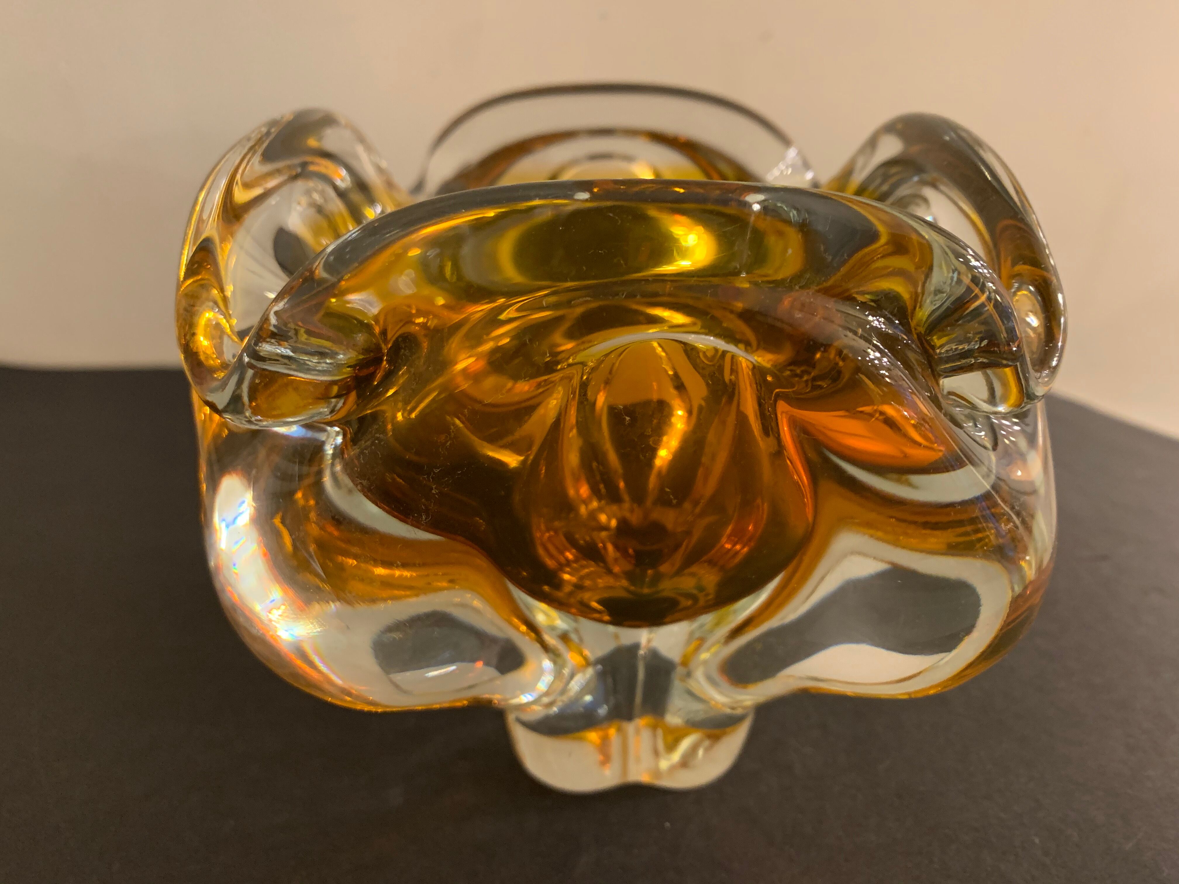Murano orange-yellow glass ashtray 1960