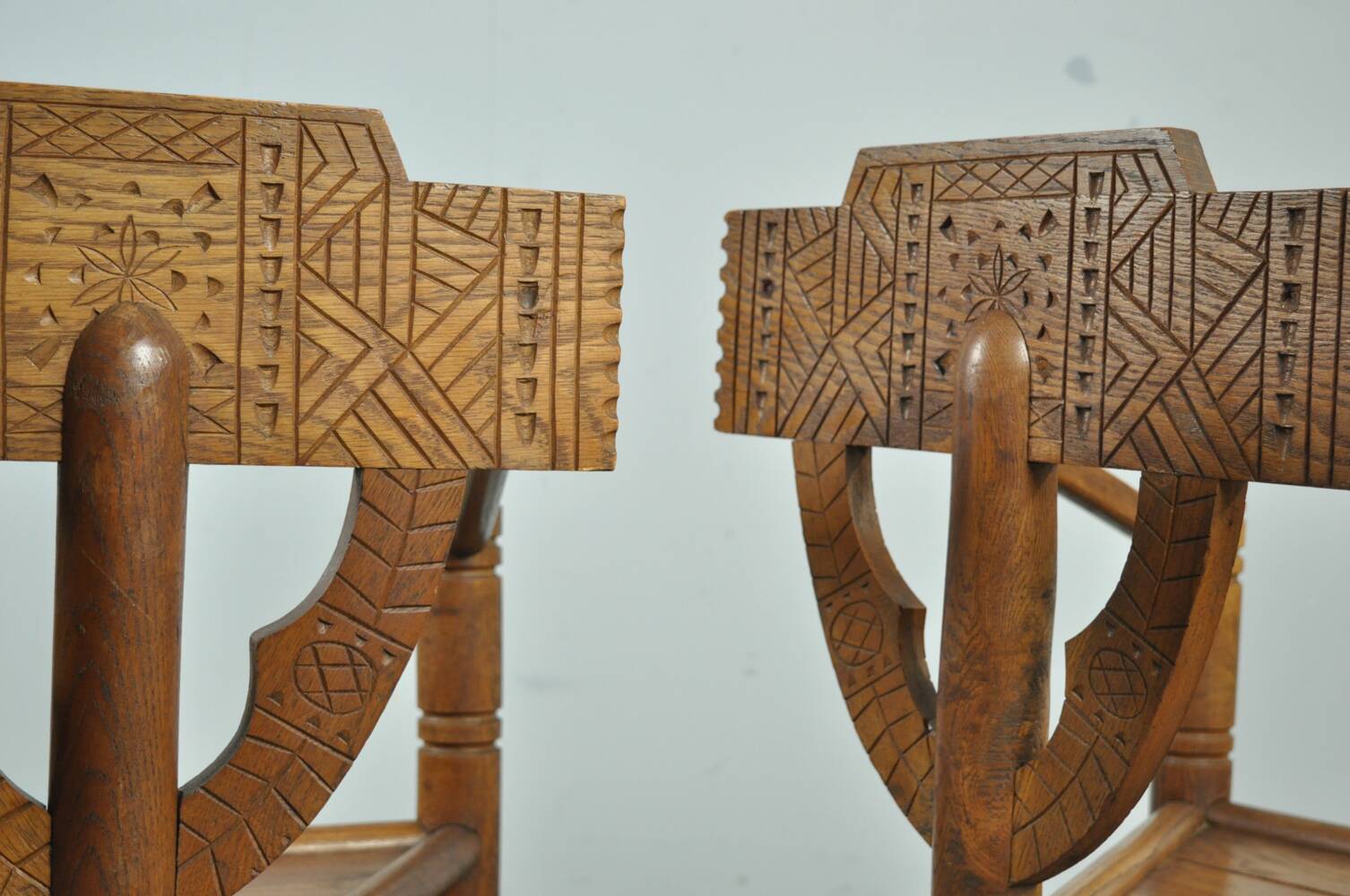 Pair of vintage antique Scandinavian oak Monk chairs, Sweden 1950s