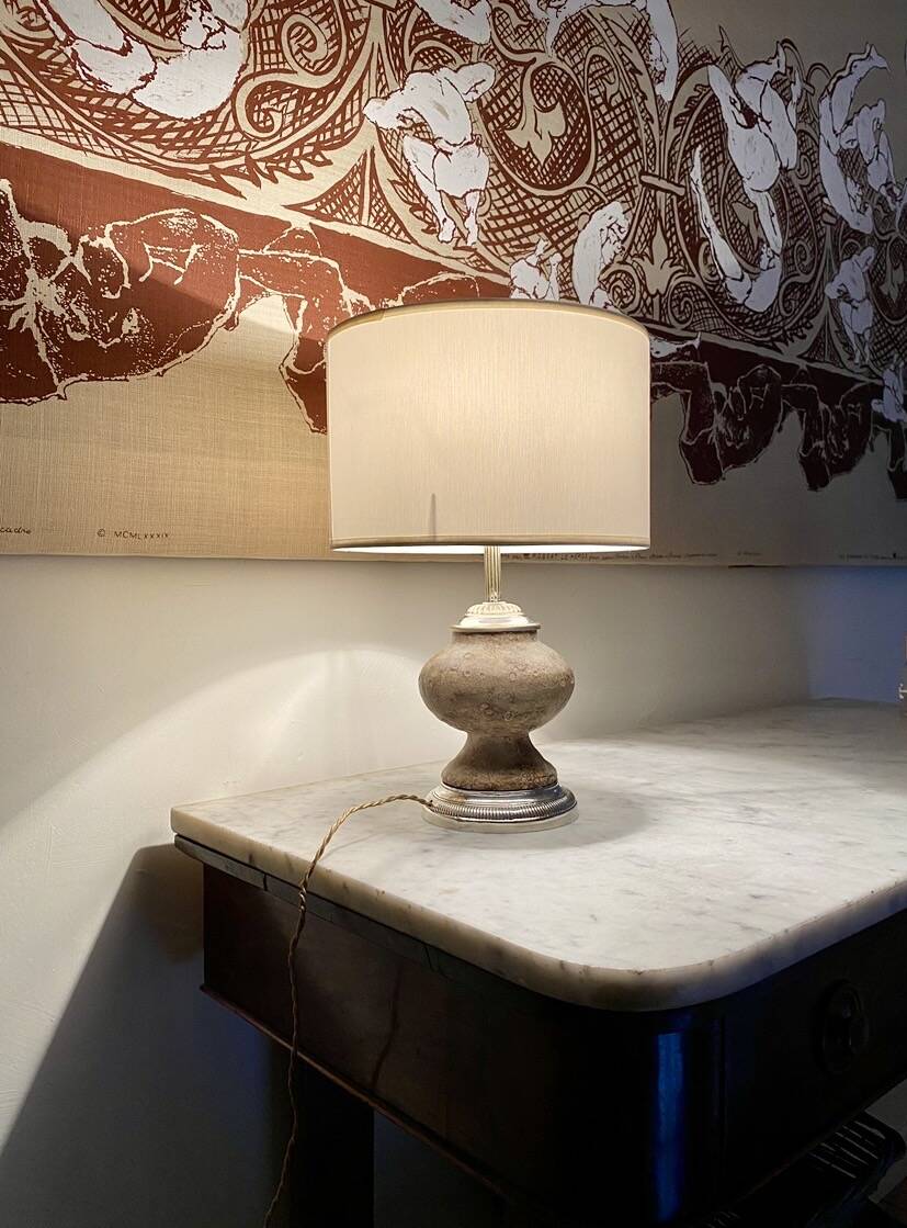 Stone lamp, fabric cable, cotton shade