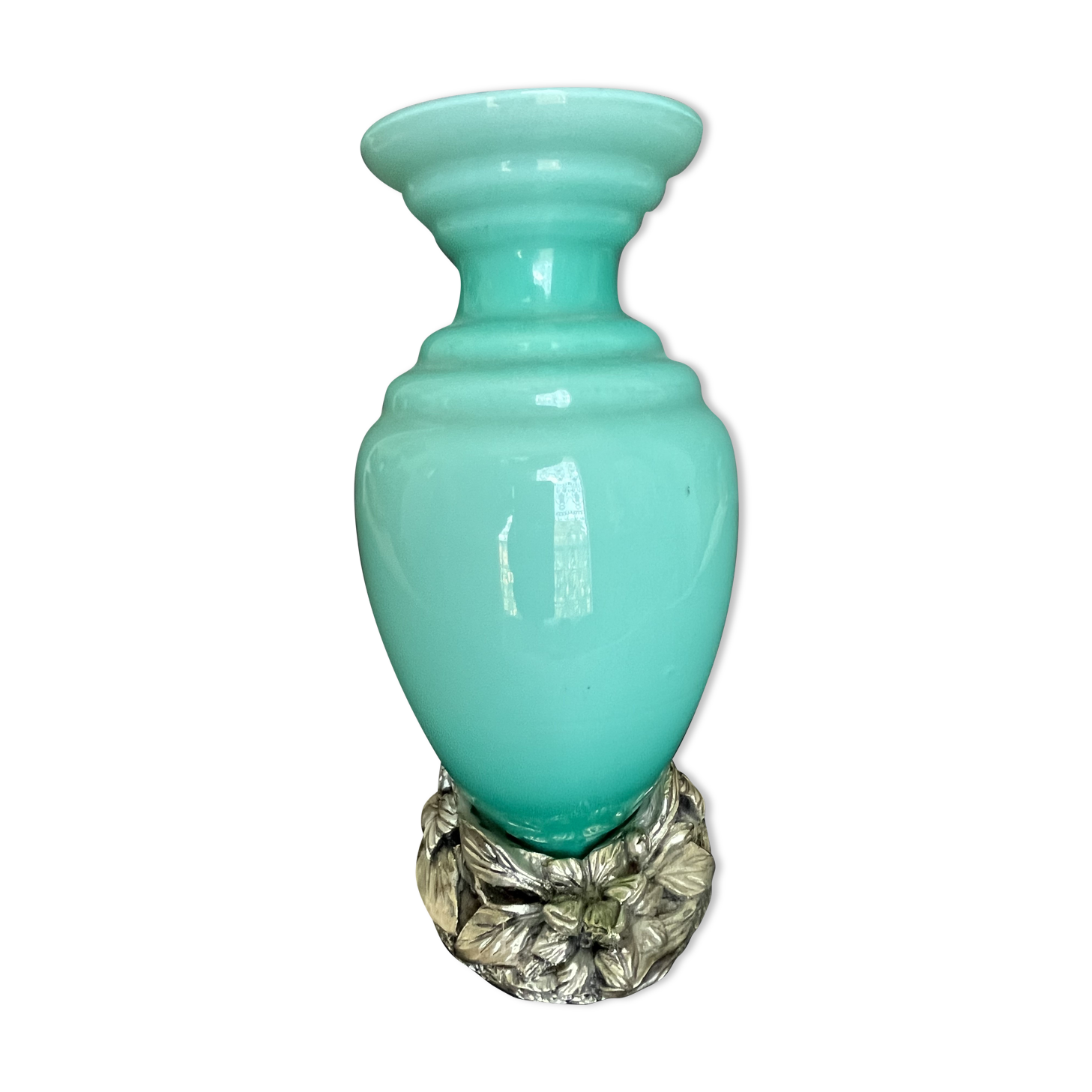 Art nouveau vase in opaline and tin