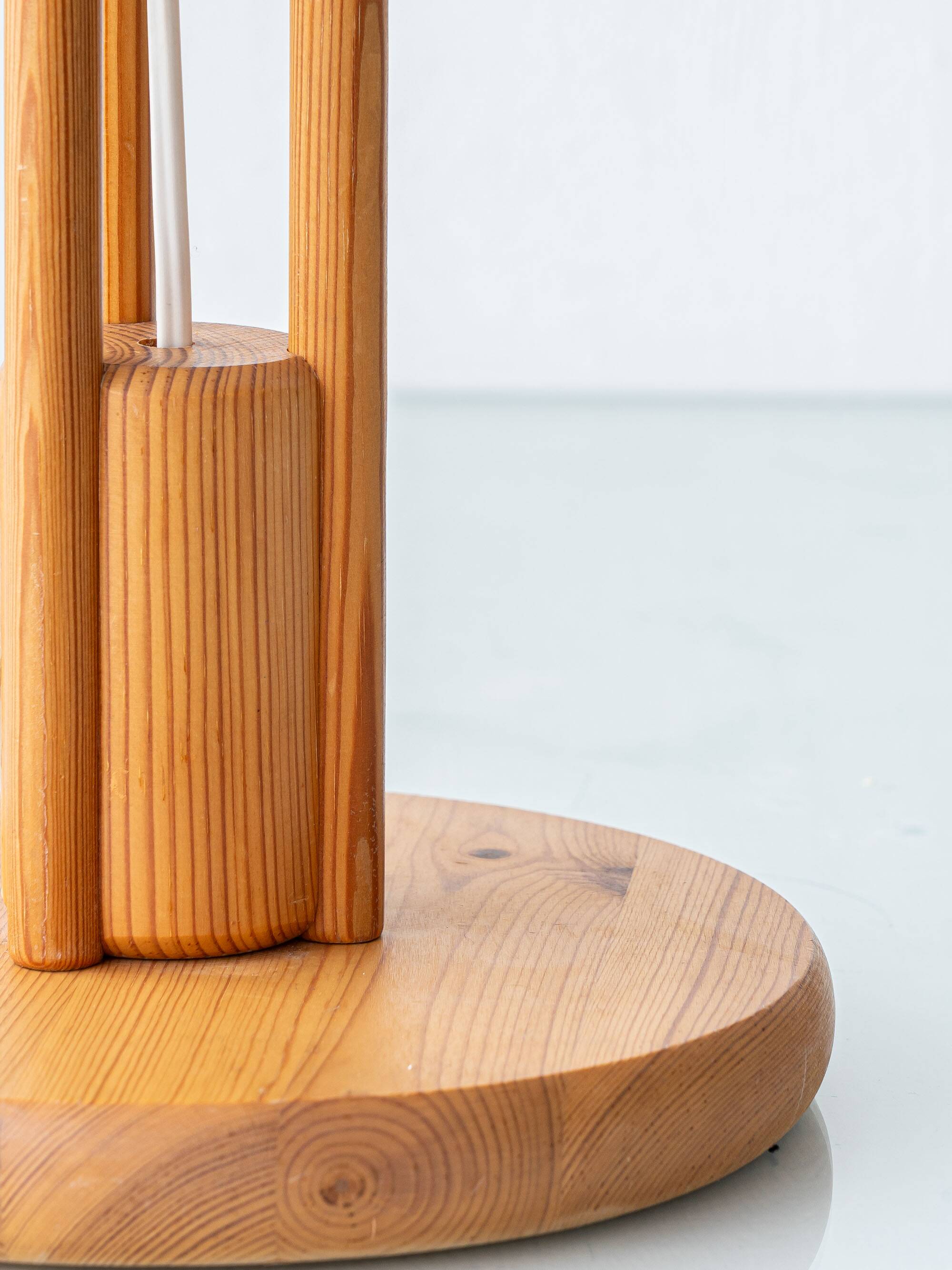 Large Scandinavian Pine Table Lamp with Fabric Shade, 1960s-1970s