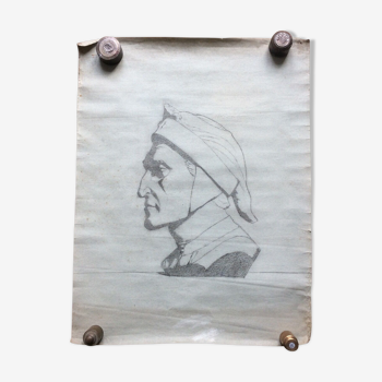 Original drawing lead mine portrait of dante after matteo ferrucci xixth