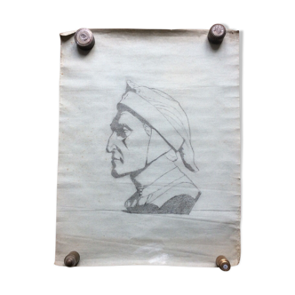 Original drawing lead mine portrait of dante after matteo ferrucci xixth