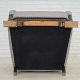 1950s, Danish armchair, furniture fabric, carved oak wood.