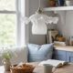 Opaline scalloped pendant light and Art Deco tulip