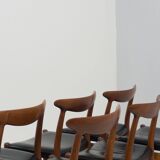 C.M. Madsen set of six 'W2' teak and leather dining chairs by Hans J. Wegner