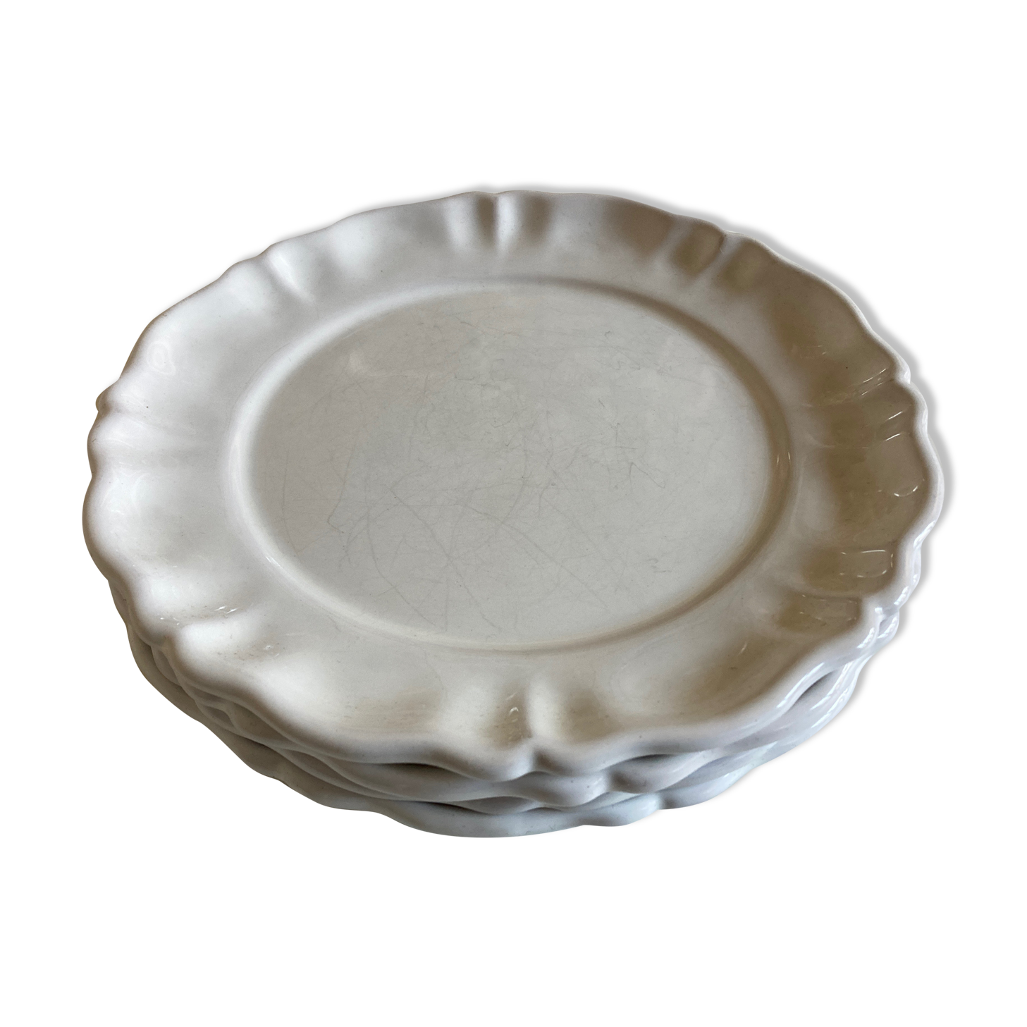 Set de 4 assiettes plates en terre vernissée à godrons moustier 1970